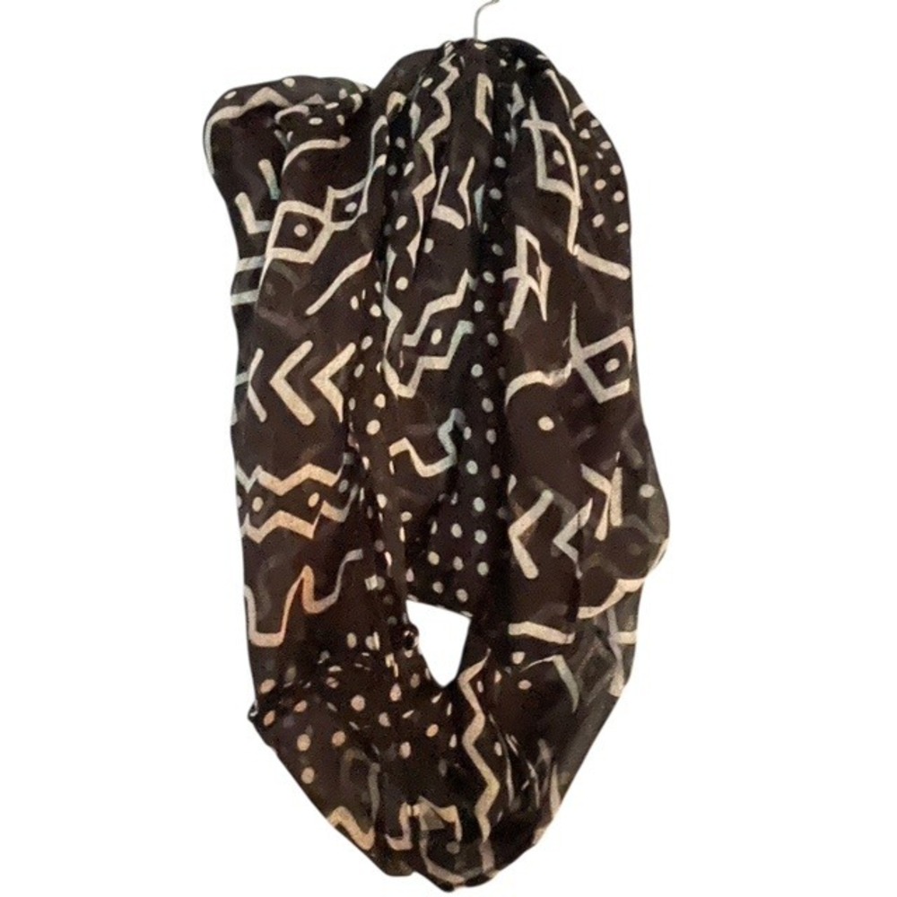 Black Infinity Scarf Abstract Print Lightweight Fashionable Accessory